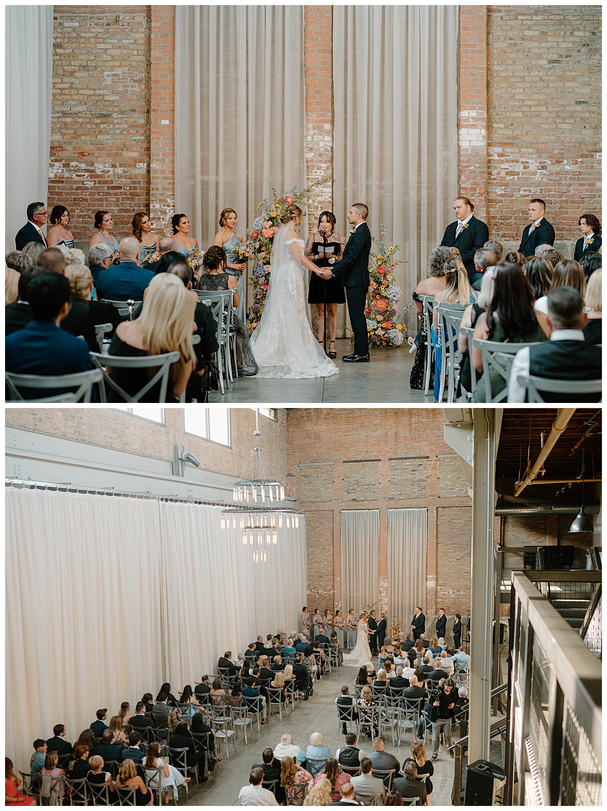 bride and groom hold hands at altar by Chicago photographer