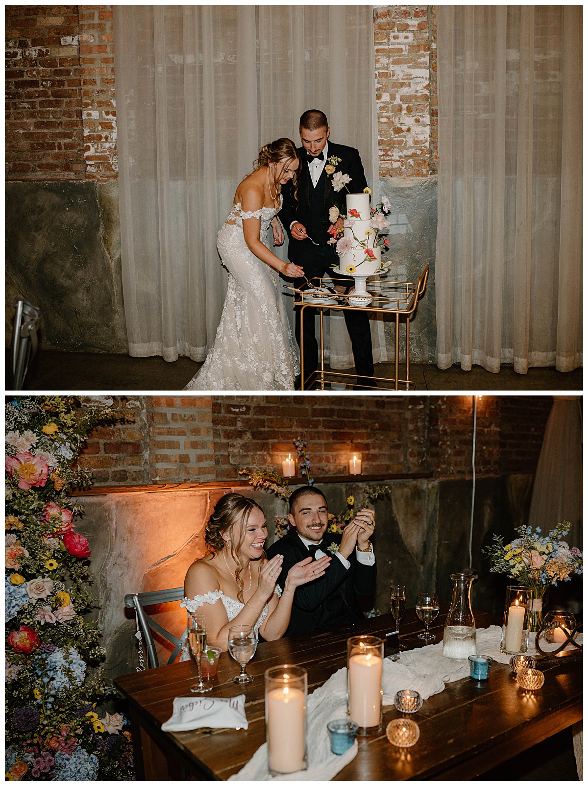 newlyweds feed each other cake by Indigo Lace Collective