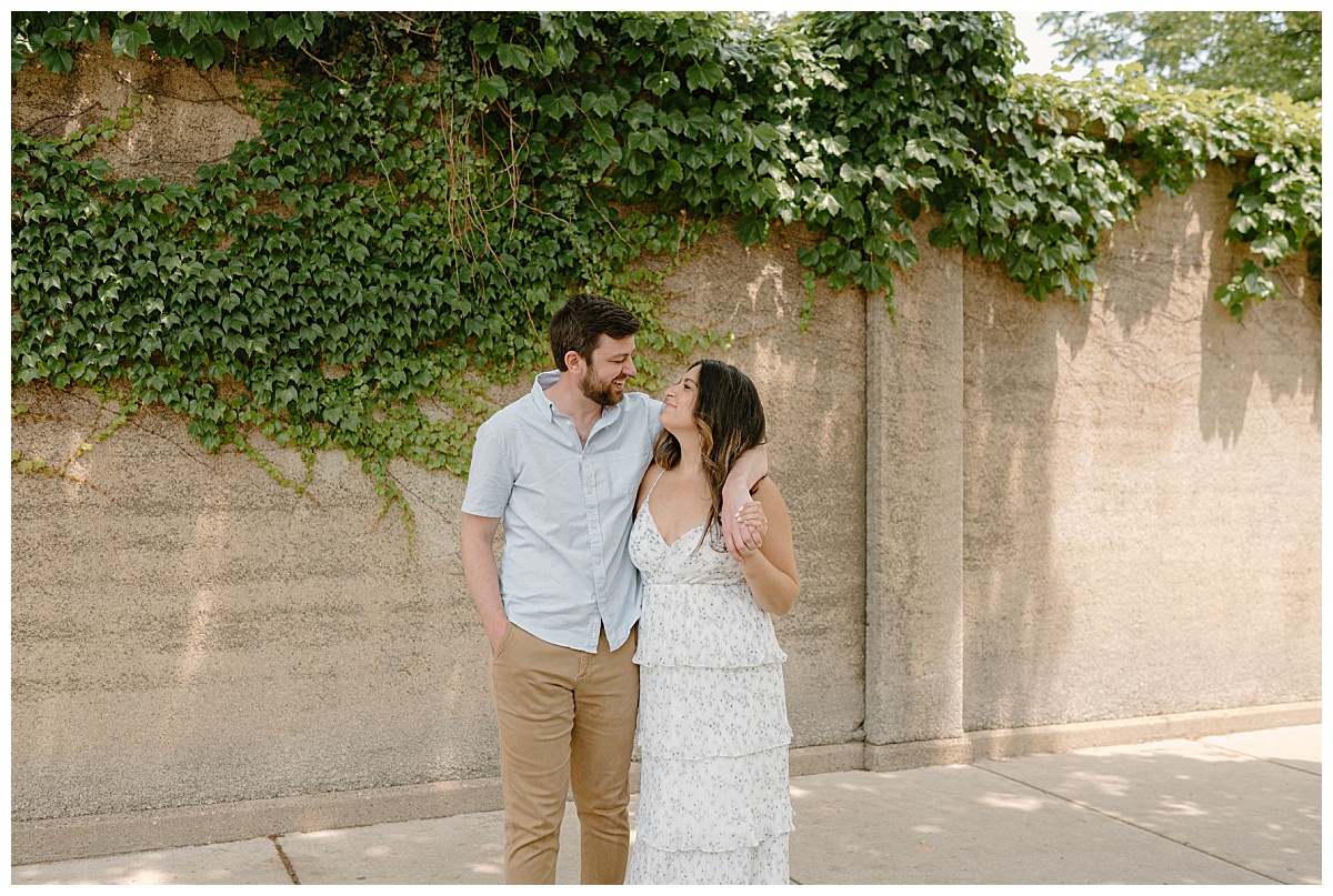 couple looks into each other's eyes by Chicago wedding photographer