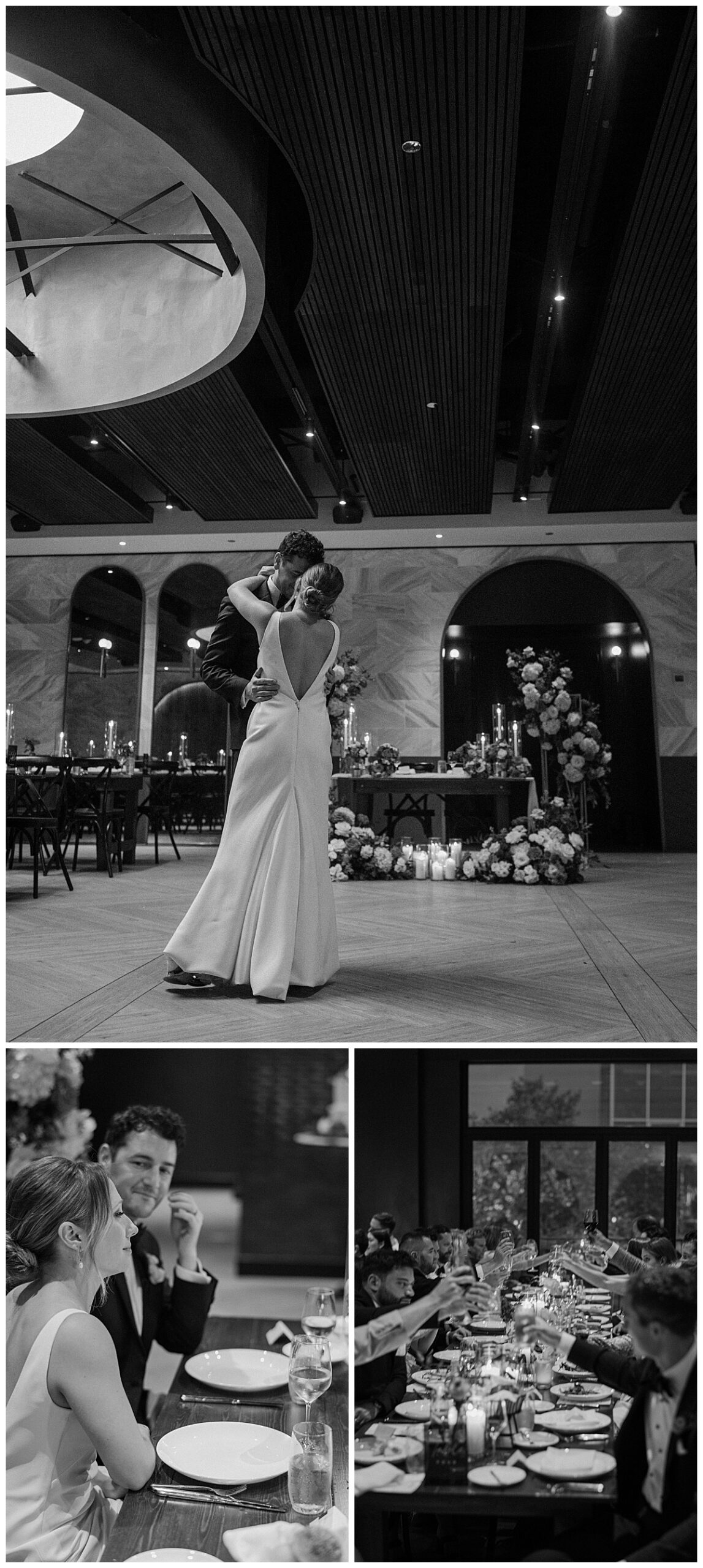 newlyweds dance together in empty reception hall by Indigo Lace Collective