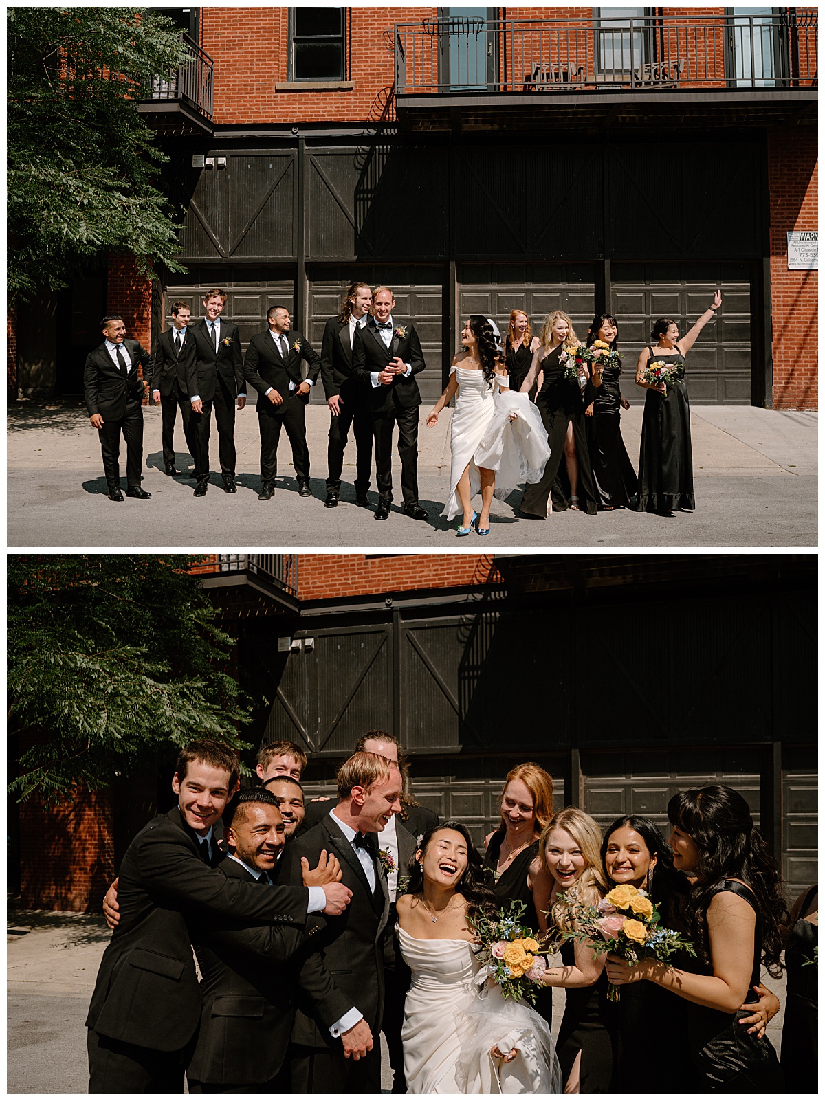 bridal party laughs together at Lacuna Lofts