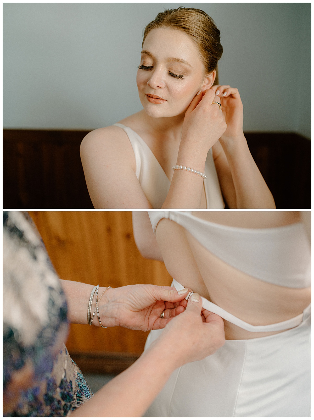 bride puts earrings on before ceremony by  Midwest wedding photographer
