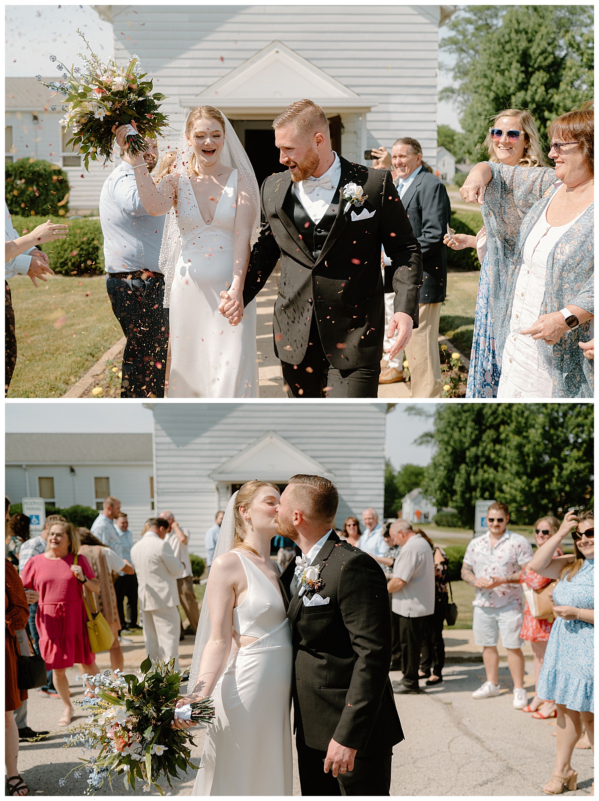 guest throw dried flowers as couple exits ceremony by Indigo Lace Collective