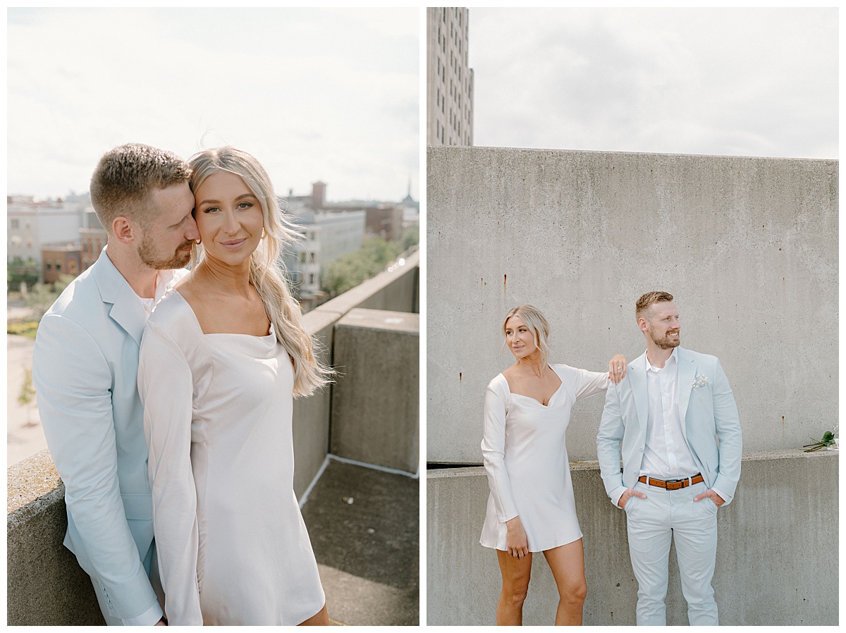 wife leans on husband on rooftop by Indigo Lace Collective