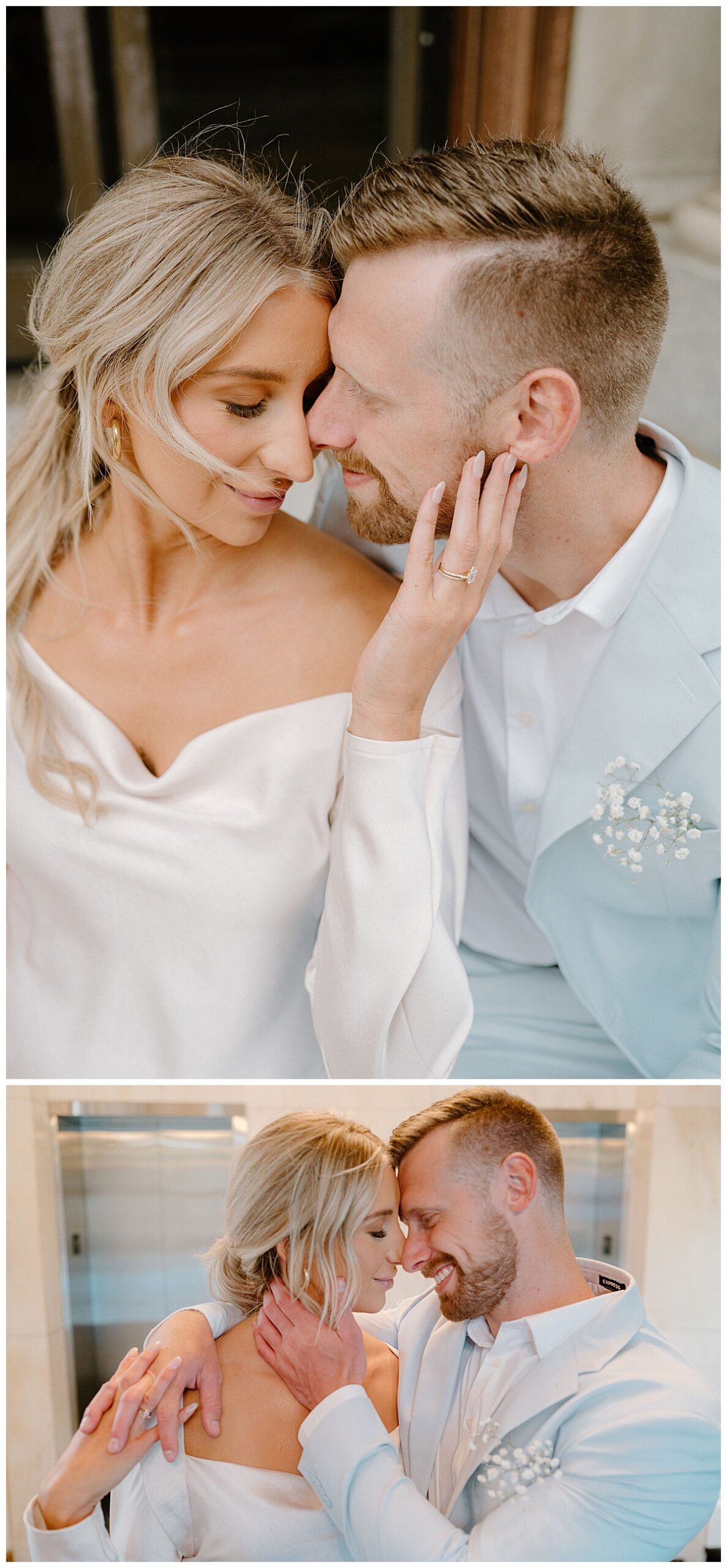 bride and groom touch foreheads by Indigo Lace Collective