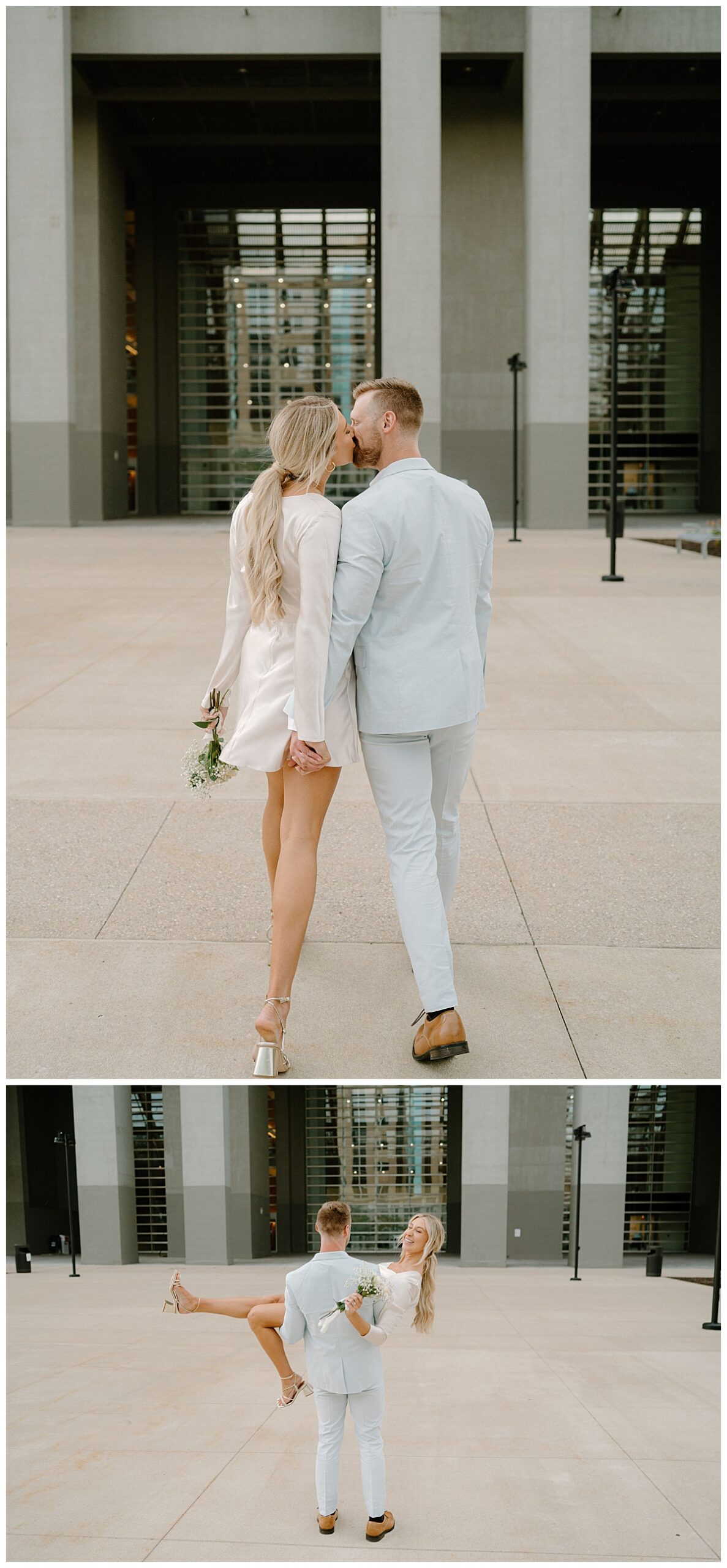 groom carries bride across the plaza by Indigo Lace Collective