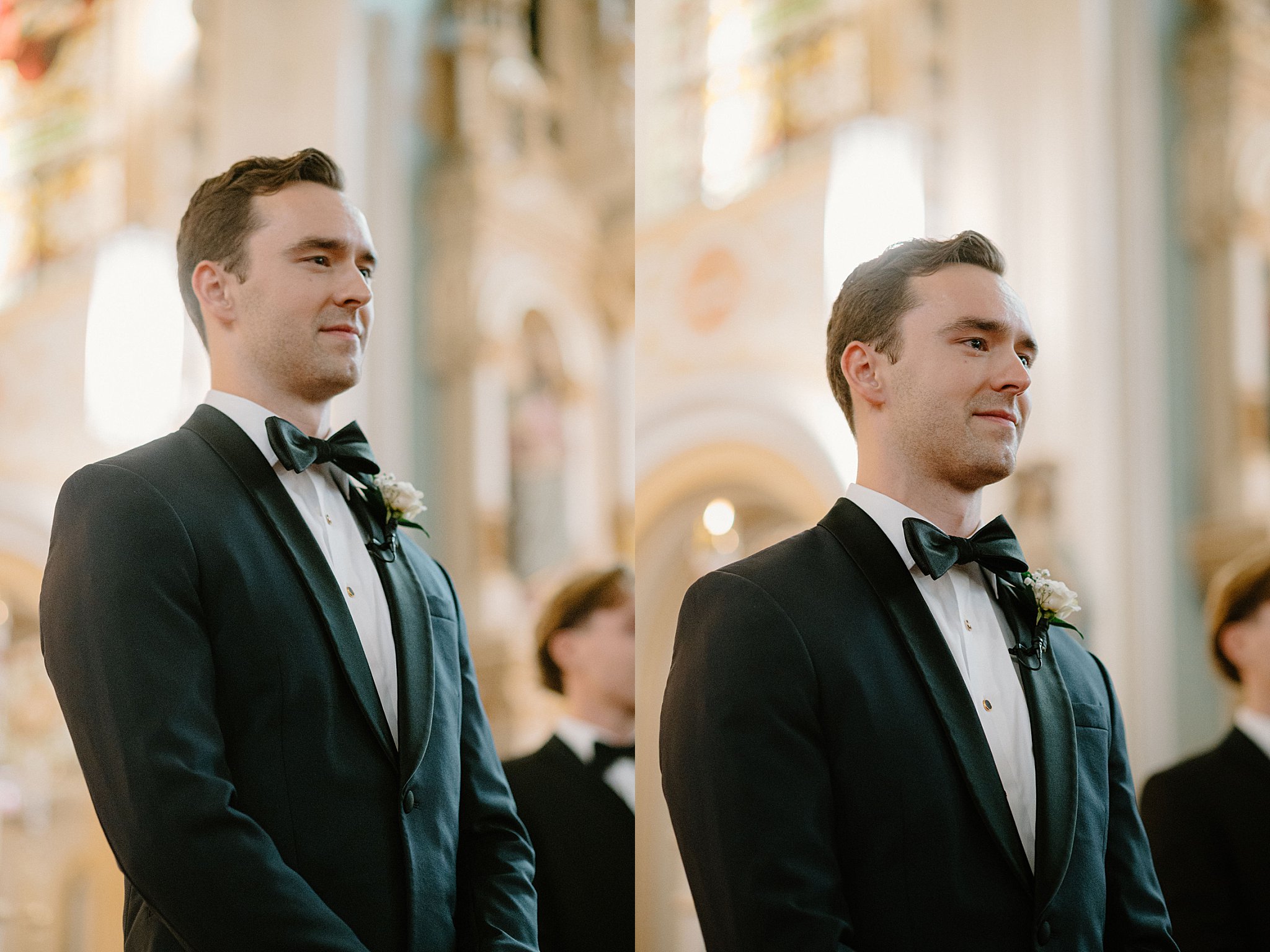 groom watches bride walk down aisle by Indigo Lace Collective