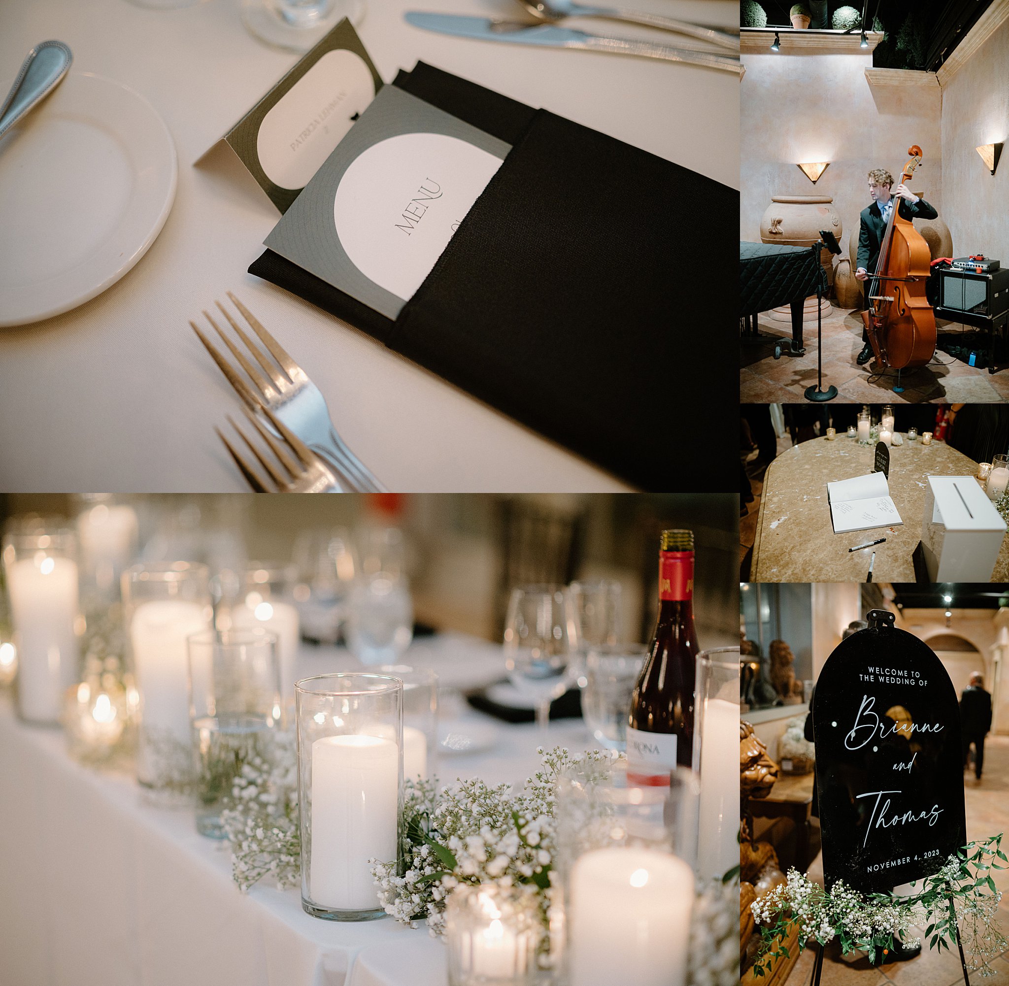 tables decorated with candles and baby's breath by Chicago Wedding Photographer