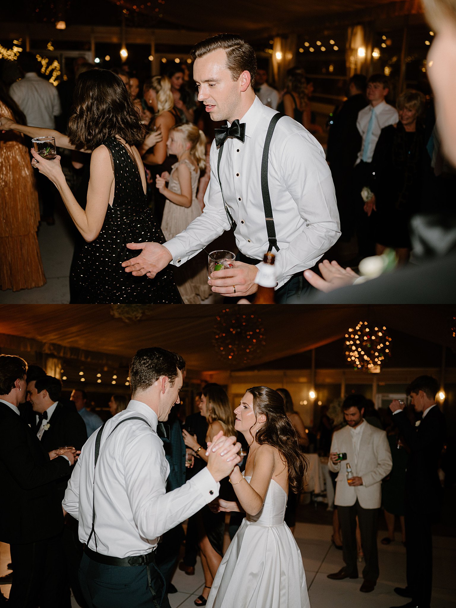 bride and groom dance with guests by Chicago Wedding Photographer