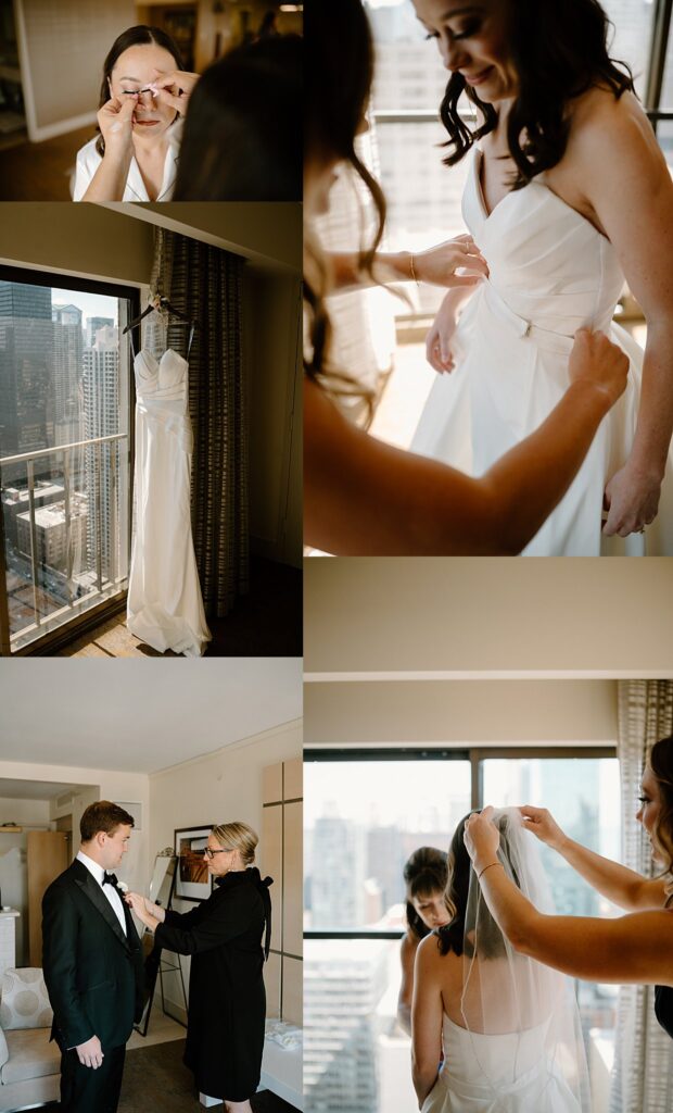 bride and groom get ready for their ceremony by Chicago Wedding Photographer