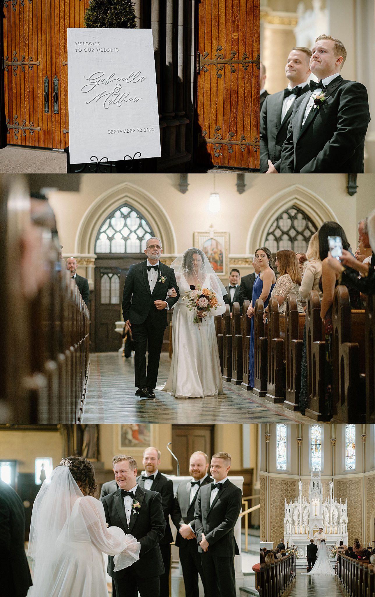 couple has ceremony at ornate church by Chicago Wedding Photographer