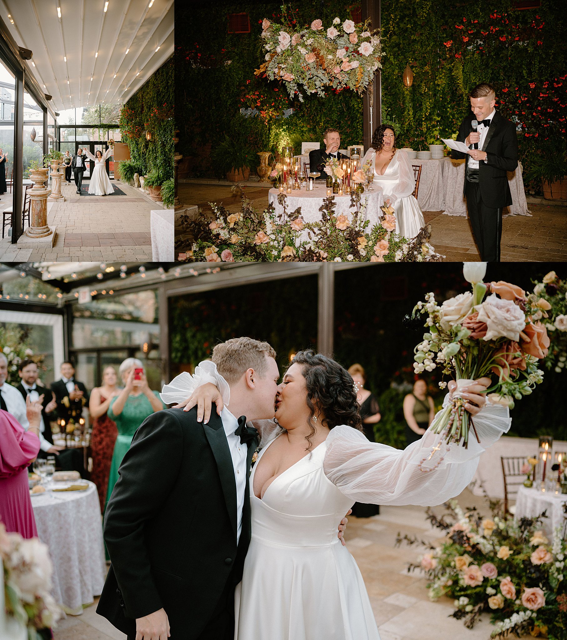 husband and wife kiss during reception by Chicago Wedding Photographer