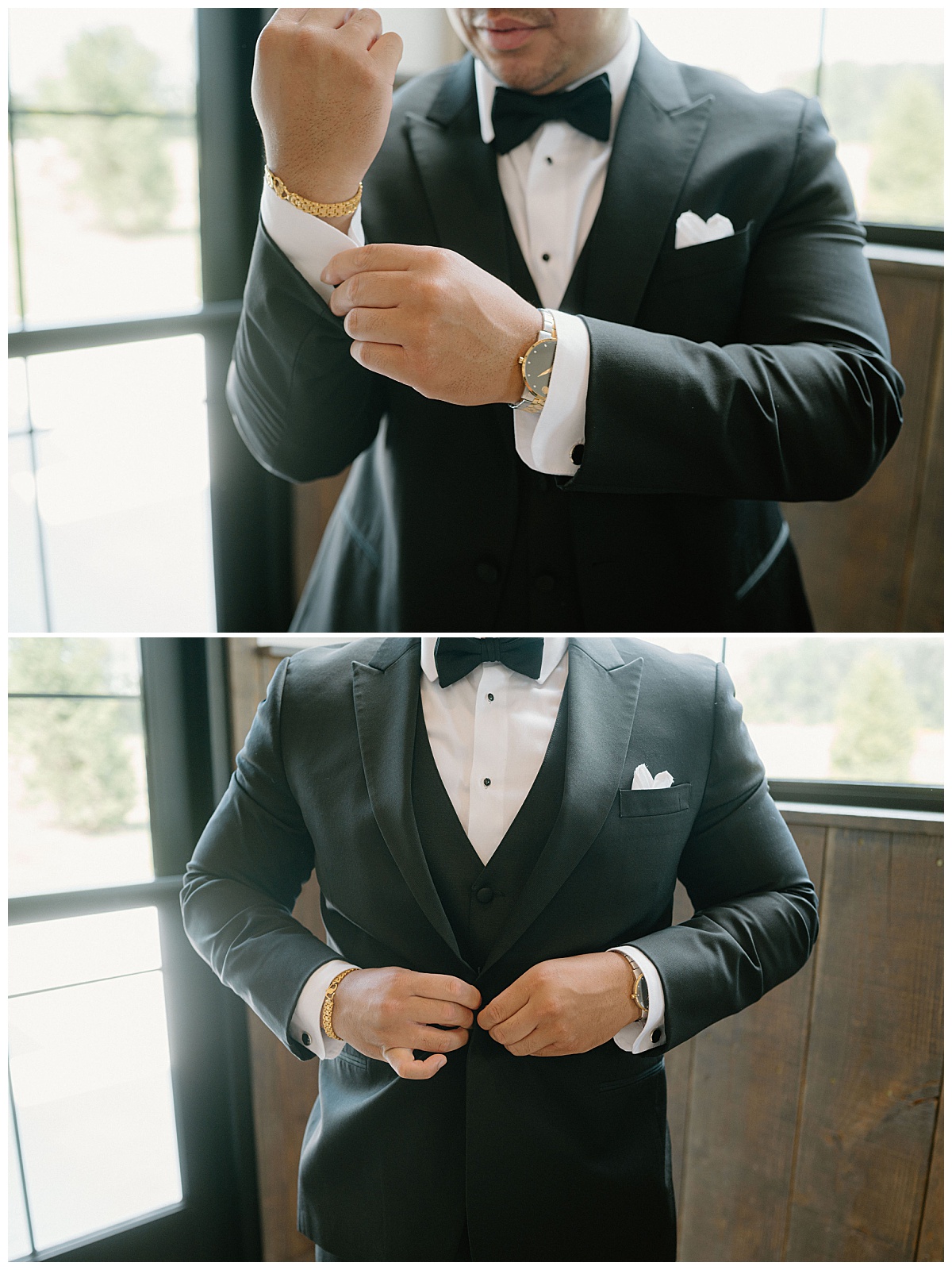 groom adjusts suit by Indigo Lace Collective