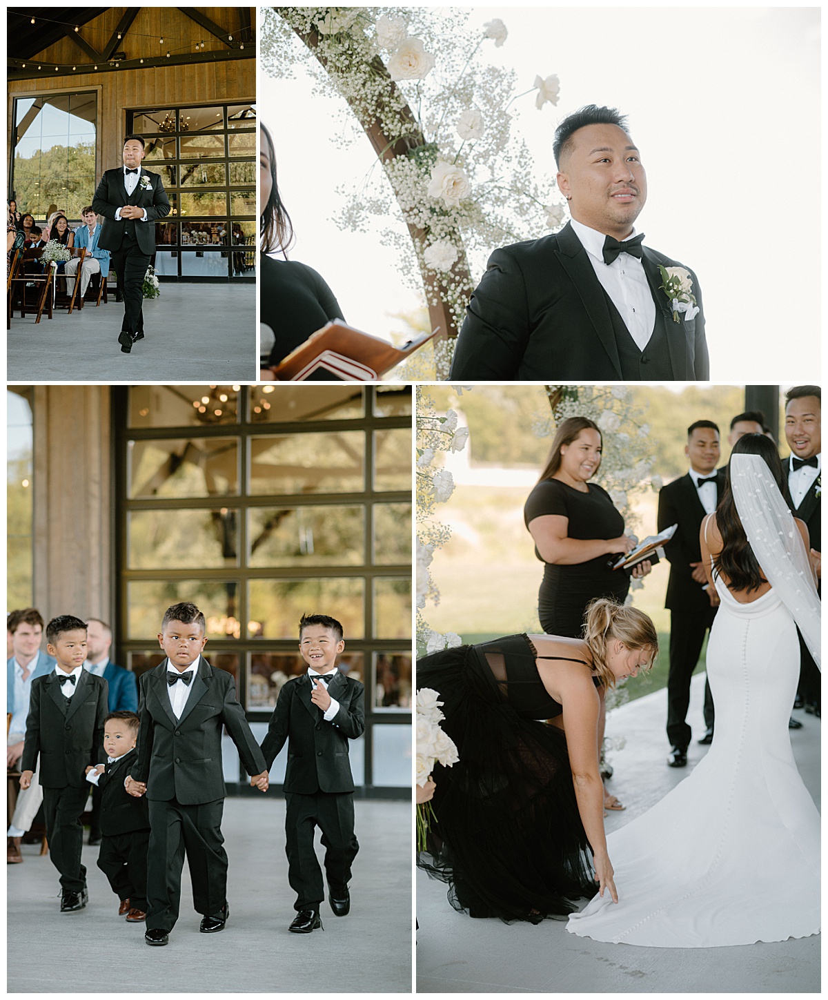 groom and ring bearers walk down aisle by Indigo Lace Collective