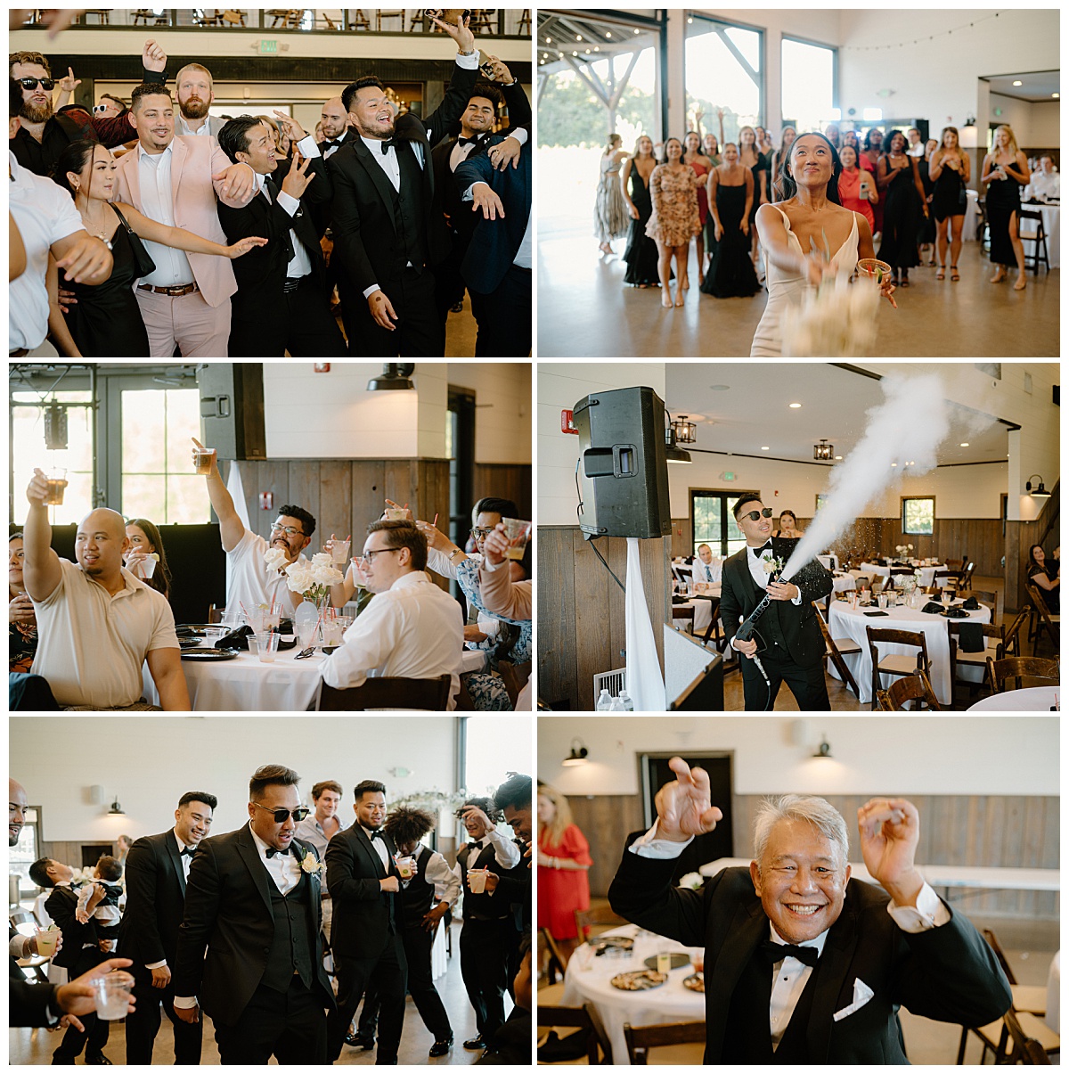 guests dance and toast at reception by Indigo Lace Collective