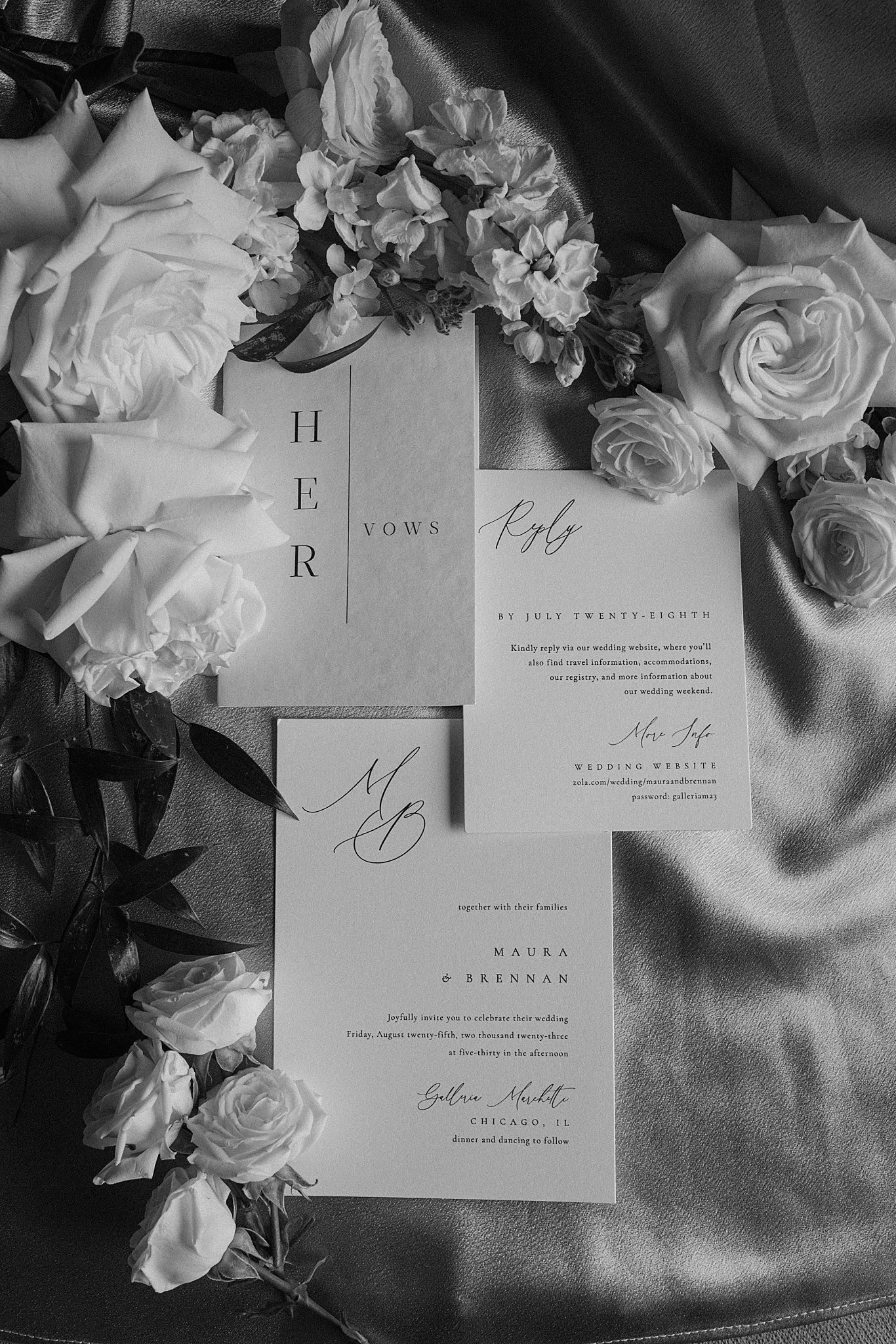 stationery arranged with florals by Midwest wedding photographer