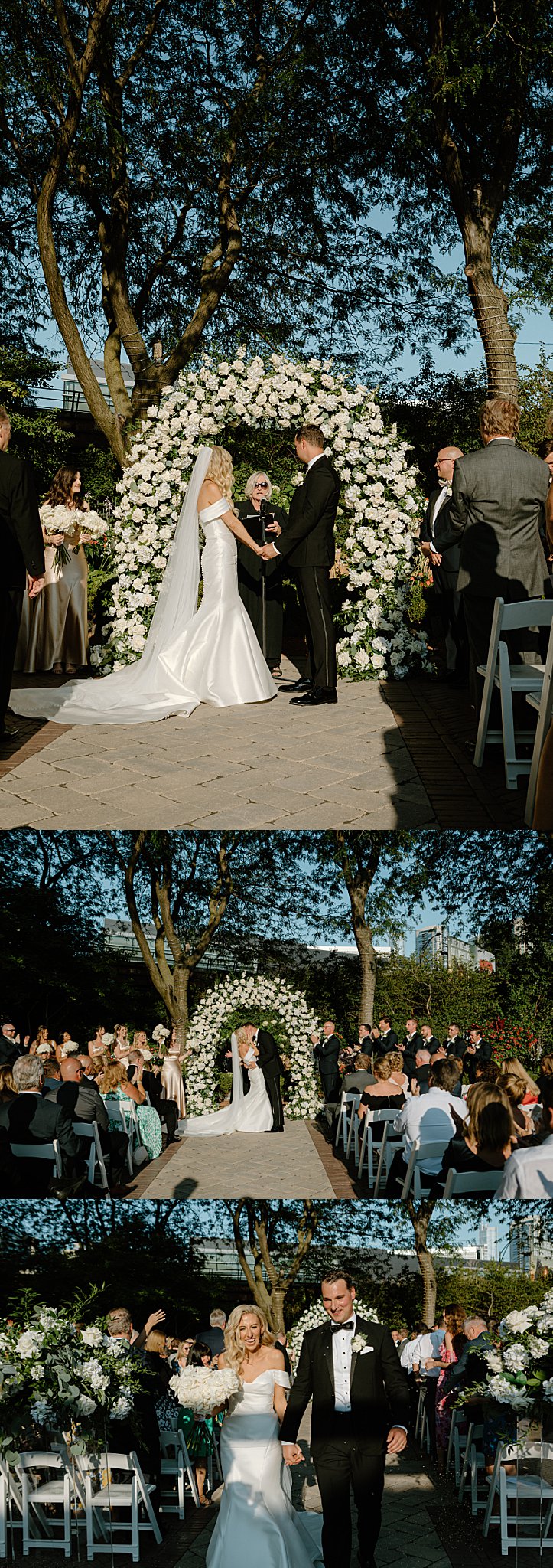 bride and groom kiss at the altar during romantic Galleria Marchetti ceremony